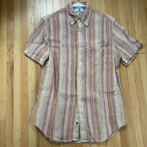 Classic Multicolor Red and Cream Irish Linen Striped Men's Shirt